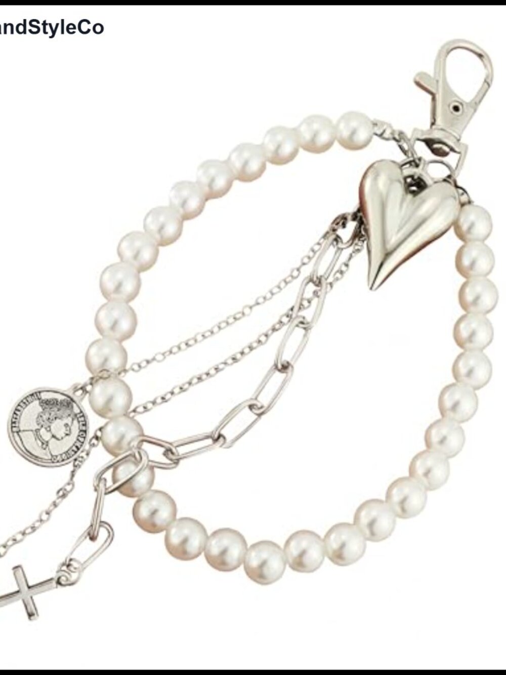 Pearl Heart Cross Keychain Bag Charm Y2K